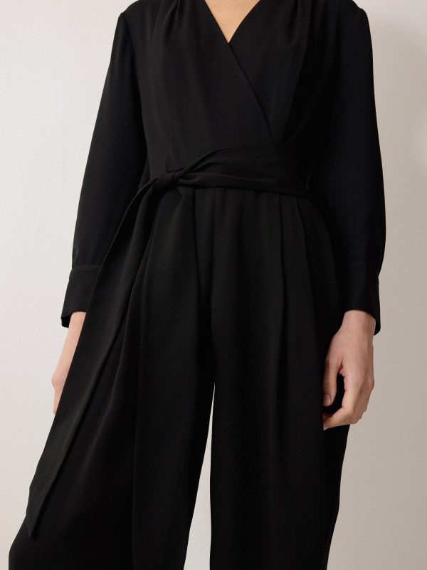 Crepe Wrap Front Jumpsuit | Black