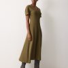 Curved Sleeve Midi Dress | Khaki