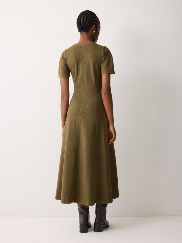 Curved Sleeve Midi Dress | Khaki