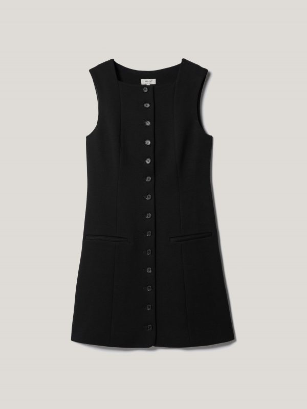 Square Neck Waistcoat Dress | Black