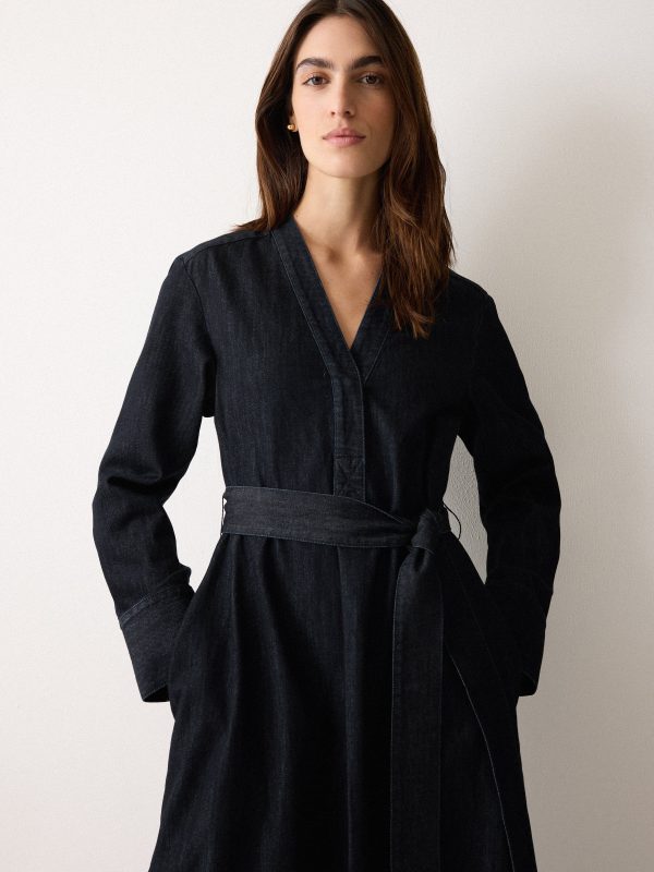 Denim Lyocell Belted Dress | Indigo