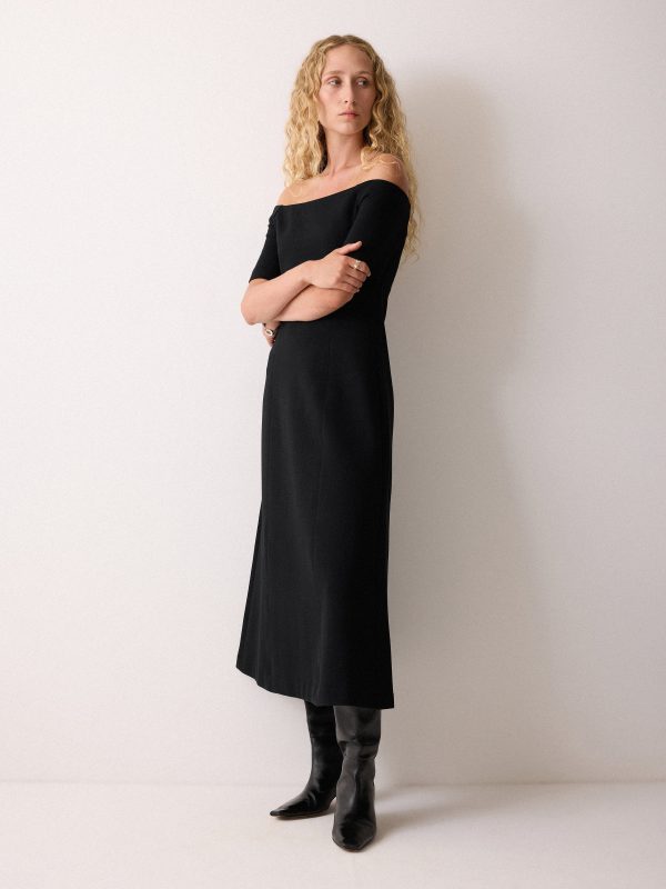 Off Shoulder Crepe Dress | Black