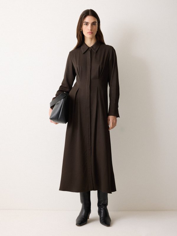 Relaxed Drape Shirt Dress | Brown