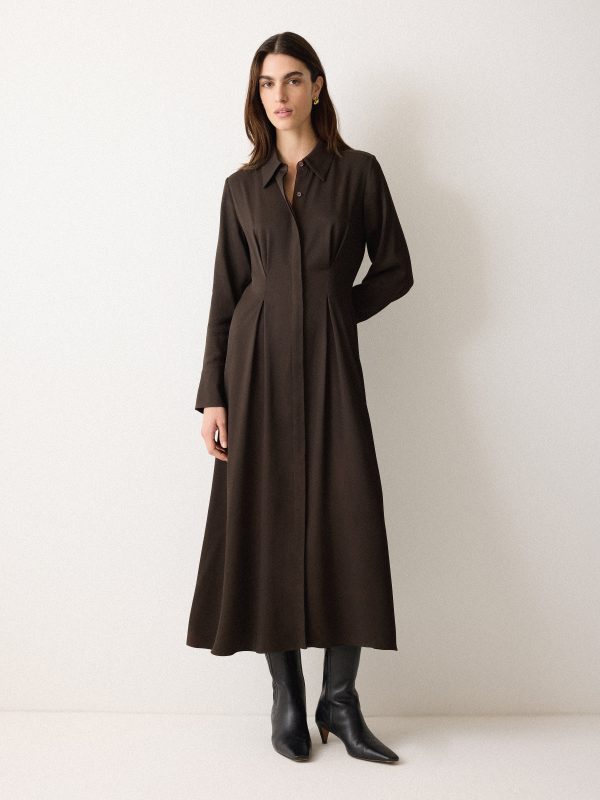 Relaxed Drape Shirt Dress | Brown