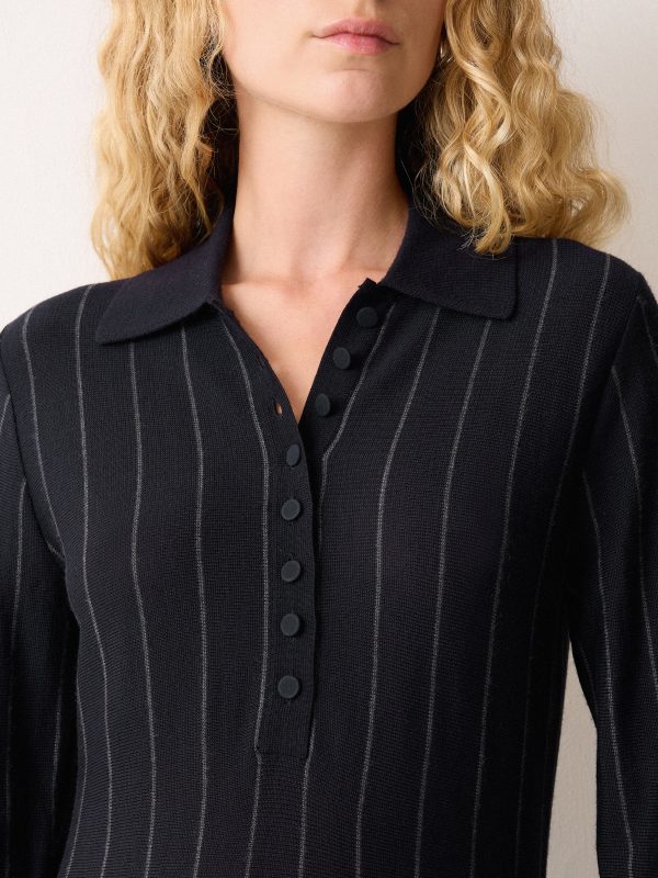 Pinstripe Merino Knit Dress | Blue