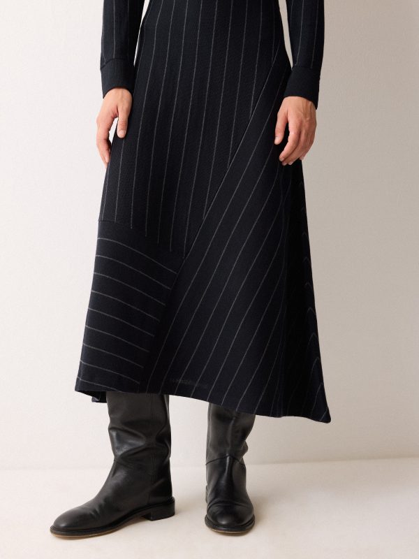 Pinstripe Merino Knit Dress | Blue