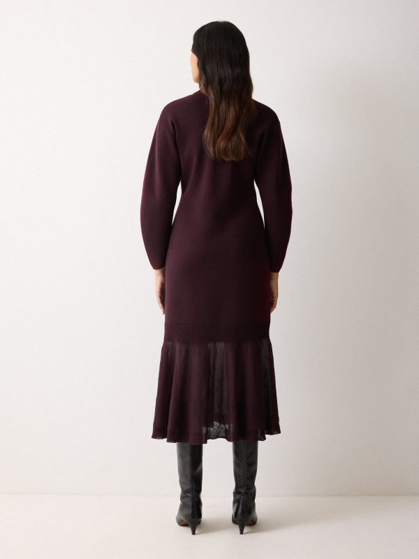Sheer Panel Knit Dress | Burgundy