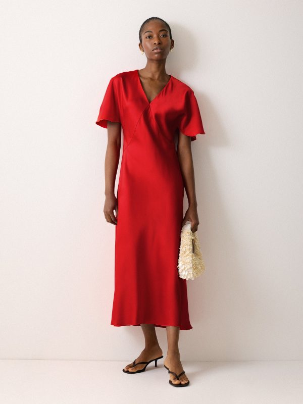 Satin Bias Cut Dress | Red