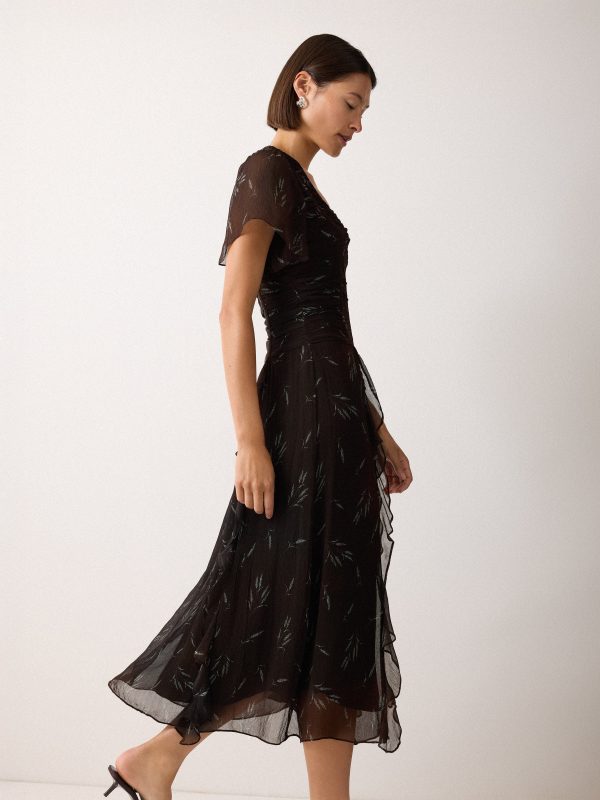 Wheat Flower Ruched Bias Dress | Brown