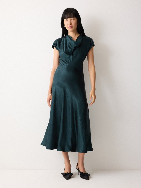 Textured Cowl Neck Dress | Green