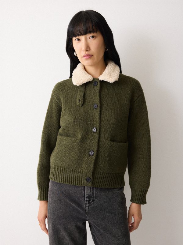 Sherpa Collar Cardigan | Khaki