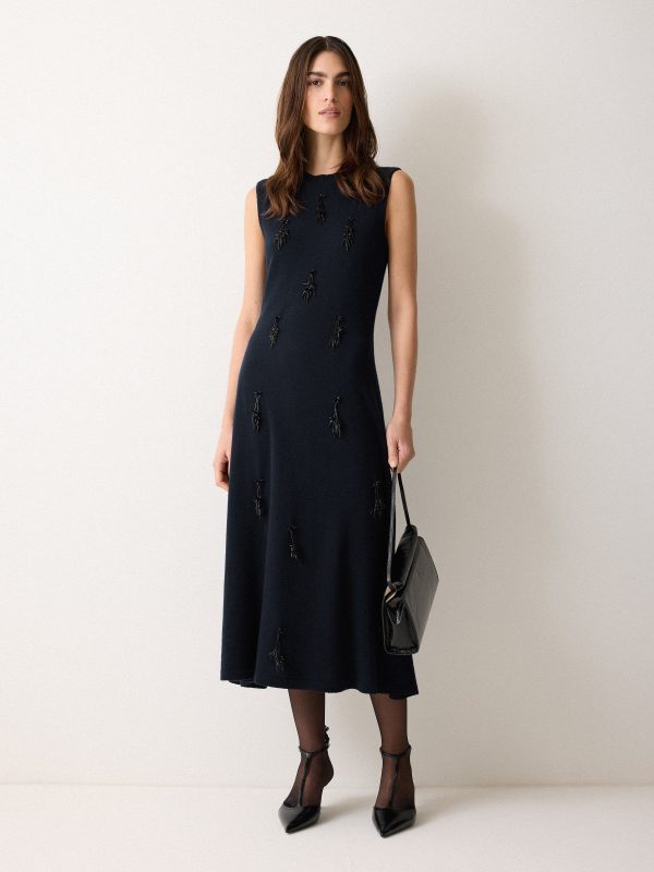 Embellished Knitted Dress | Navy