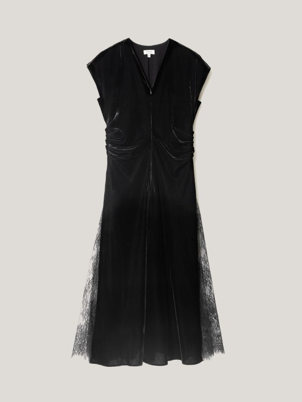 Velvet Lace Detail Dress | Black