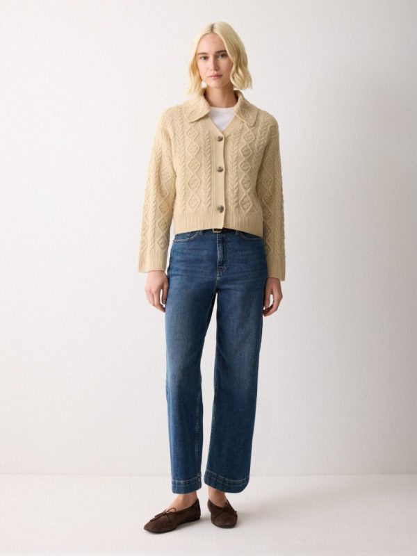 Wool Cashmere Cable Cardigan | Cream