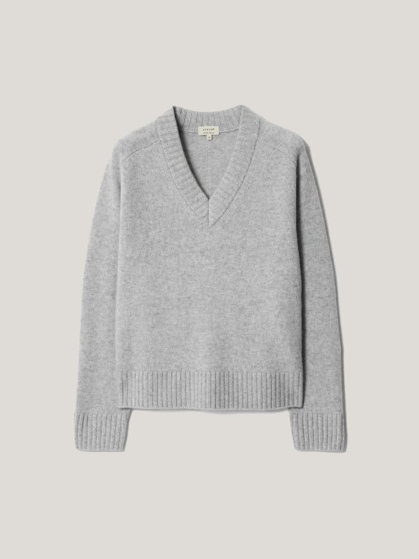 Wool Cashmere Blend V Neck Jumper | Grey