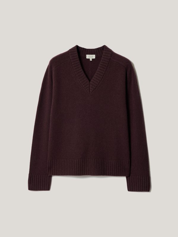 Wool Cashmere Blend V Neck Jumper | Purple
